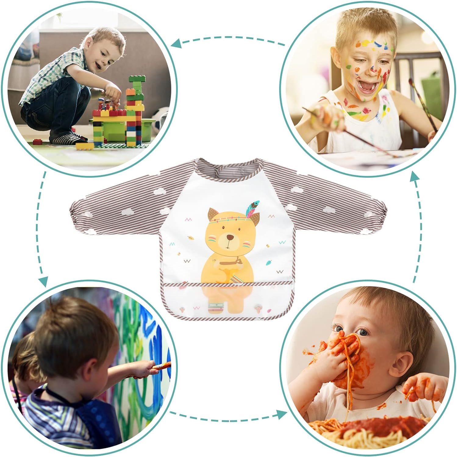 Accmor 5 Pack Long Sleeve Baby Bibs, Waterproof Sleeved Bib, Toddler Baby Bibs for 6-36 Months - Image 7